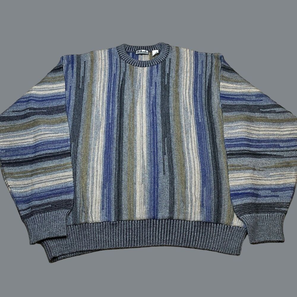 Vintage D’Avila Mens XL Striped Wool Blend Sweater Grandpa 90s